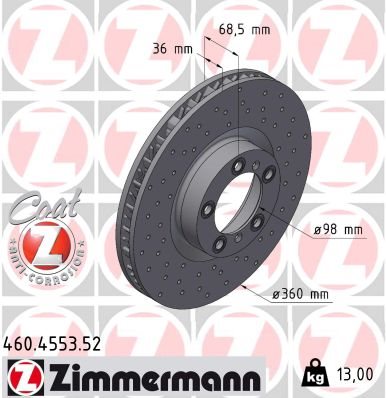 TARCZA HAMULC. PORSCHE TAYCAN 19- LP do Porsche, 460.4553.52, ZIMMERMANN w ofercie sklepu e-autoparts.pl 