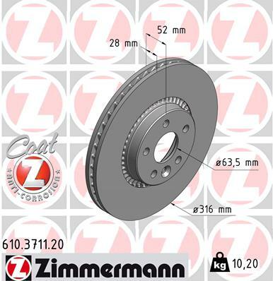 Tarcza hamulcowa, COAT Z 610.3711.20 ZIMMERMANN