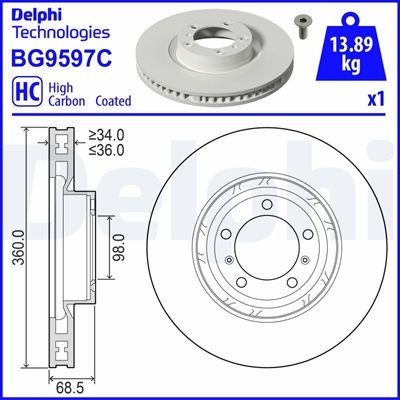 Tarcza hamulcowa do Audi, BG9597C, DELPHI w ofercie sklepu e-autoparts.pl 